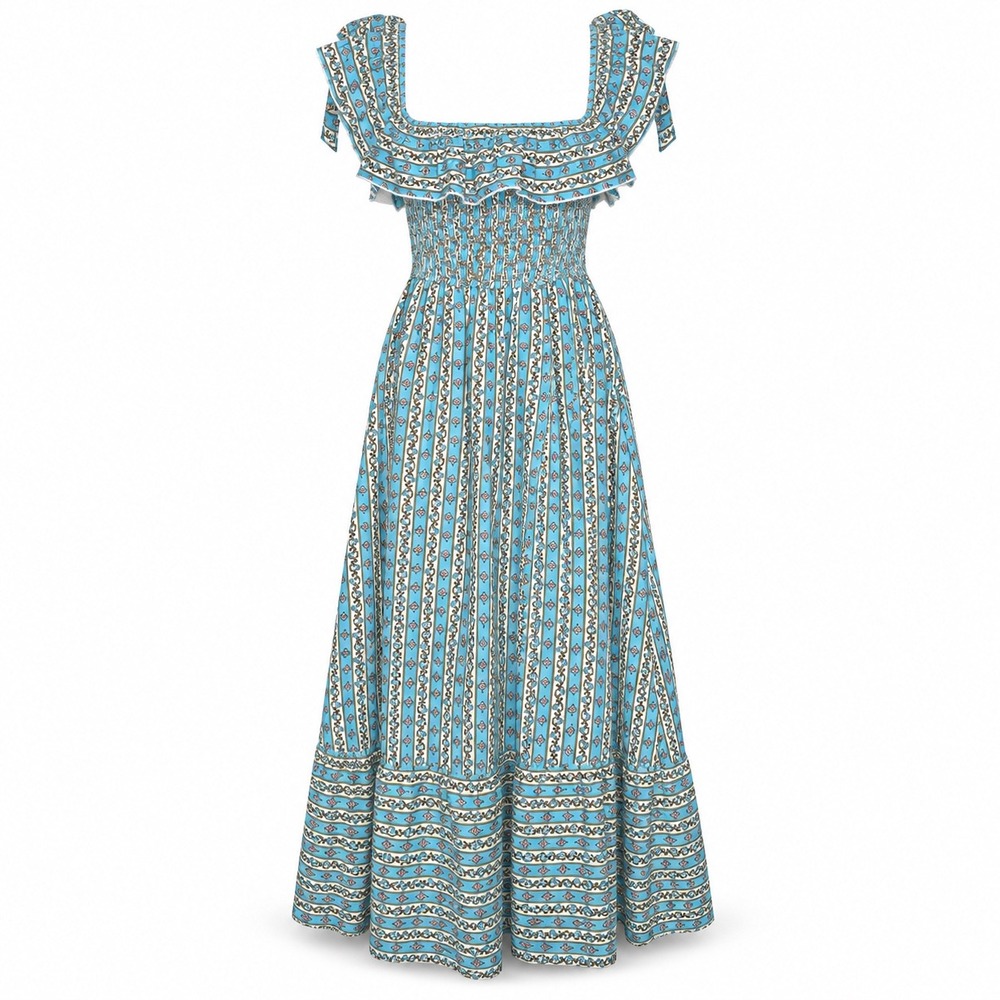 Madison Mathews Maxi Dress XL Floral Block Print Boho Cottagecore Smocked NWT